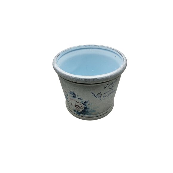 Vintage Powder Blue Ceramic "A Single Rose Can Be My Garden" Planter Pot - Picture 2 of 5